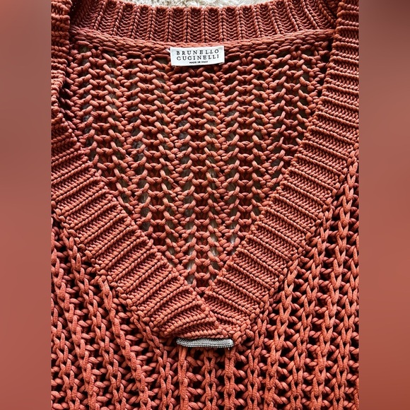 Brunello Cucinelli Woven Terracotta Sunset Handknit Sweater Size Small - Picture 3 of 9
